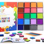 Fingerprint Activities Set for Little Artists, Finger Stamp Book of Animals and Fruits with 20 Ink Pads (Washable) and 6 Colored Pencils