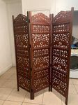 Home & Goods International Wooden Room Divider Partition - Foldable Wood Screen Separator for Living Room, Bedroom, Office, Restaurant - Elephant Carving (3 Panel Brown)