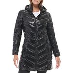 Calvin Klein Women's Chevron Casual Lightweight Jacket Down Coat, Quilted Shiny Black, M