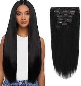 Yaki Straight Remy Hair Clip In Hair Extensions 8A Grade 100% Real Thick Hair Italian Fashion Curly Clip Ins #1 Jet Black Full Head African Americans For Black Women 7pcs/set 120g/set 12 Inch