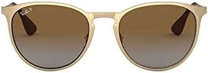 Ray-Ban RB3539 Erika Metal Round Sunglasses, Matte Gold/Polarized Grey Gradient Brown, 54 mm