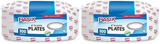 [200 Count] Basix Disposable 6 inch White Plastic Appetizer Plates, Microwavable, Great For Events, Home, Office, Wedding, Parties, or Everyday Use, 2 Packs