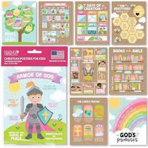 Hadley Designs Sunday School Decorations For Classroom -9 Bible Posters for Kids, 10 Commandments for Kids, Books of the Bible Poster, Fruit of the Spirit, Kraft Christian Posters for Classroom