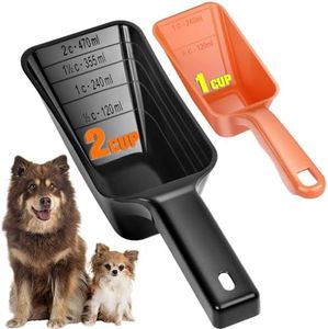 Aosnare 2-Pack Dog Food Scoop Set,1 Cup and 2 Cup Plastic Pet Food Measuring Scoops with Clear Measurement Lines,Multi-Purpose Pet Food Scooper for Dogs, Cats, Birds & More (Orange and Black)