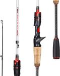 Sougayilang Fishing Pole, 2PC Spinning Rod with EVA and Cork Handle Grip, Baitcasting Rod for Freshwater Fishing Rod- 6.9FT Baitcasting -Red