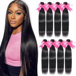 Straight Human Hair Bundles Brazilian Virgin Hair Bundles Short Weave Bundles Human Hair Double Weft Natural Black Color Can be Dyed 3 Bundles Total 300g 14 14 14 Inch