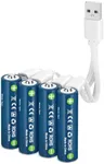 letoom USB Rechargeable Lithium AA Batteries 1.5V 2800mWh 4 Pack with Charging Cable 2Hrs Fast Charge for Trip, Blink's Camera, Xbox