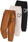 Fdqin Girls' 3 Pcs Letter Graphic Print Sweatpants Kids Athletic Joggers Pants with Pockets Beige Brown Black 13-14Years