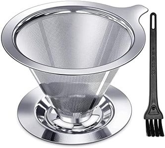HASTHIP® Pour Over Coffee Dripper-Stainless Steel Reusable Drip Cone Coffee Filter-Paperless Metal Fine Mesh Strainer Coffee Brewer-Coffee Maker 1-6 Cup With Non-slip Cup Stand and Cleaning Brush