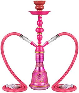 20" Hookah set - 2 Hose Premium Shisha Hookah Kit with Glass Vase, Ceramic Bowl and Coal Tongs Ashtray (Pink)