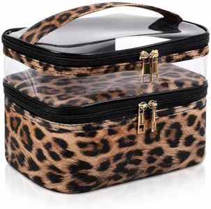 imerelez Double-layer Cosmetic Bag Makeup Bag Travel Makeup Bag Makeup Bags for Women Cosmetics Cases Portable Waterproof Foldable (Leopard)