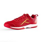 HUNDRED Unisex-Adult Infinity Pro Badminton Shoes | Also Perfect for Squash, Table Tennis, Volleyball, Basketball & Indoor Sports | Lightweight & Durable | X-Cushion (Red/Gold, 8Uk)