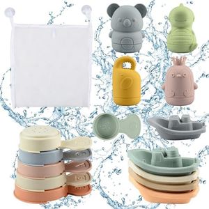 BIQIQI Juguetes Baño Bebe, 16 Pcs Juguetes Bañera para Bebe Niños Niñas de 1 2 3 4 Año, Squeeze Toys Juguete Apilable Juegos de Agua Juguetes Playa Los Niños Niña Juguetes Educativos