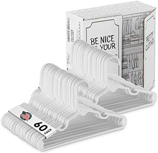 Hangorize USA Made Premium Children's Clothes Hangers - Youth Hangers - Very Durable Heavy Duty Tubular Kids Hangers Plastic - Baby Hangers for Closet, 60 Pack (White)