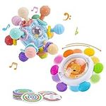 Baby Teething Toys for Babies 0-6-12 Months, Infant Montessori Sensory Rattle Chew Toys for 1 Year Old, Kids Suction Cup Spinner Toy for Toddler Girls Boys 1-3, Newborn Shower Gifts