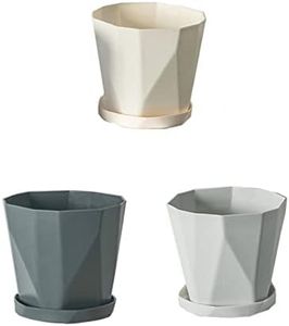 Naisfei Flower Pot, Set of 3 Flower Pots 13 cm Diameter with Plastic Saucer, Round Plant Pot, Weather-Resistant Planter, Large Flower Pots