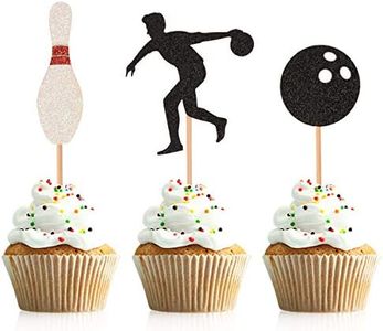 Donoter 48 Pcs Glitter Bowling Cupcake Topper Picks for Bowling Alley Themed Birthday Party Cake Decorations