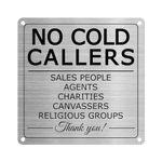 No Cold Callers Sign Aluminium 15 × 15 cm Waterproof Durable Reflective Metal Warning Sign for Indoor Outdoor Business Office with Removable Adhesive 3 Pack