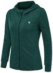 donhobo Women's Running Jackets with Thumb Hole,Long Sleeve Gym Sport Zip Up Hoodie Top Breathable Quick-Dry Tops with Zip Side Pocket Dark Green M