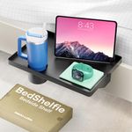 BedShelfie Bedside Shelf for Top Bunk, College Dorm Room Essentials, Loft Bed Accessories, Clip On Nightstand Snack Organizer, Floating Bed Side Table Tray Shelfie Caddy - 6.4 cm Cup Holder, Black