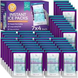 Disposable Instant Ice Packs for Injuries 50 Packs (7” x 4”) | Instant Ice Cold Pack - Cold Compress Ice Pack for Pain Relief, First Aid Essential, Swelling, Toothache, Athletes & Outdoor Activities