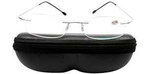 SOOLALA No Strength Titanium Rimless Computer Glasses Frameless Stainless Steel Eyeglasses with Case, Silver