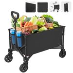 Collapsible Folding Beach Wagon Cart with Large Capacity, Wagons Carts Heavy Duty Foldable with Big Wheels for Sand, Garden, Camping