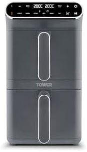 Tower T17190GRP Vortx XL Dual Stack Air Fryer with Digital Control Panel, Space Saving Design, 6 Preset Cooking Modes, Match Cook & Smart Finish Functions, 2460W, 11L, Graphite with Chrome Trim
