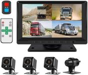 VSYSTO 4CH Backup Camera, 7'' Monitor 1/2/3/4 Split Screen Display Truck Dash Cam Vehicle DVR 720P Front & Sides & Rear Camera Infrared Night Vision Lens for Semi Trailer Van Tractor RV (Black-X7)