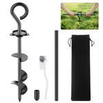 Chuiendi Dog Tie Out Stake, Heavy Duty 360°Swivel Dog Spike Spiral Stake for Yard, Beach & Camping Outside Up to 50kg - Best in Ground Anchor for Small to Large Dogs Cable, Lead or Tether, 40CM Black