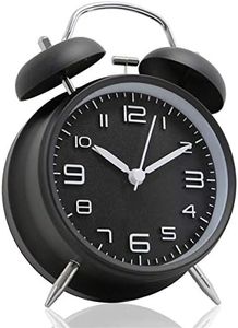 TXY Classical Twin Bell Alarm Clock for Bedroom with Stereoscopic Dial, Frosted Shell, Backlight, Extra Loud Machinical Ringtone, Battery Operated Loud Alarm Clock for Home Office (Black)