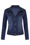 Womens Mid Wash Blue Denim Chest Pocket Button Long Sleeve Jean Jacket Coat_RXX1209#_M