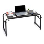 Livzing Multipurpose Height & Width Adjustable Overbed Table with Wheels-Portable Wooden Laptop Desk-Bedside Table-Rolling Mobile Computer-Study Desk for Bedroom-Home-Office(Black)