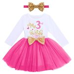 FYMNSI Baby Girl It's My 3rd Birthday Cake Smash Outfit Cotton Long Sleeve Princess Tutu Tulle Dress Bowknot Headband Set Third Three Years Old Party Clothes Photo Props Hot Pink 3 Years