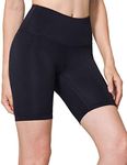 TSLA Women's High Waisted Bike Shorts, Workout Running Yoga Shorts with Side Pocket, Athletic Stretch Exercise Shorts FGS17-BLK_Medium