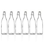 Avvic Mart Flip Top Glass Water Bottle - 1 Liter - Swing Top Water Bottle with Stopper for Beverages, Oil, Vinegar, Beer, Water, Soda, Airtight Lid & Leak Proof Cap - Clear - Pack of (2)