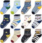 Tphon Non Slip Kids Toddler Socks with Gripper 12 Pairs Anti Skid Boys Girls Socks for Baby Socks for 3-5 Year Children