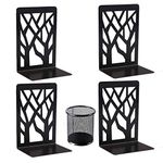 Book Ends, Bookends Heavy Duty, Aileese Book End Holder for Shelves, Metal Bookend (Black 2 Pair) for School and Office, Decorative Tree Unique Design Book Stopper for Gift, Book Binder and Dividers