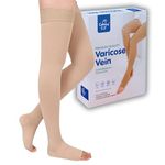 Comfy Fit Premium Medical Compression Stockings For Varicose Veins For Men And Women | Varicose Socks Class - 2 Thigh Support Unisex | 23-32 Mm Hg - Thigh Length- (Large)