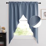 NICETOWN Balckout Swag Curtain Valances for Living Room, Farmhouse Rod Pocket Energy Saving Small Window Tiers for Thanksgiving, Stone Blue, 36" Width x 63" Length Each Panel, Set of 2