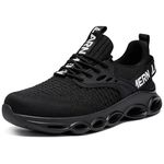 LARNMERN Safety Trainers Mens Fashion Steel Toe Cap Trainers Cushioning Comfortable Safety Shoes Lightweight Breathable Work Shoes(Deep Black,10.5UK)