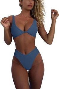 geluboao Bikini Sets for Women High Waisted Two Piece Bathing Suit Sexy V Neck Kont Push Up Swimsuit Cheeky Swimwear Dark Blue XXL