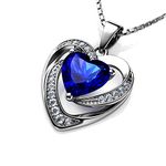 DEPHINI - Blue Heart Necklace - 925 Silver Heart Pendant with White CZ & Blue for Women