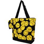 NGIL Medium Top Zipper Closure Canvas Tote Bag with Attached Matching Coin Purse For Moms and Nurses (Softball-black)