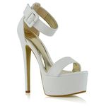 ESSEX GLAM Womens Ankle Strap Open Toe Ladies Strappy Stiletto High Heel Platform Party Shoes Size 3-8