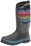 BOGS Women's Classic Tall Rain Boot, Rainbow Dots Print - Black, 8