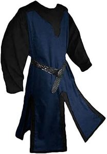 Mens Medieval Costume Renaissance Templar Tunic Viking Knight Pirate Vintage Warrior Halloween LARP Tops, Navy, Large