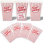 kedudes Popcorn Containers Buckets - 20 Pack Red and White Striped Jumbo Paper Popcorn Boxes - Reusable, Leak-Resistant, Grease-Proof - Ideal for Movie Nights, Parties, and Events