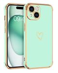 BENTOBEN Case for iPhone 15 Case, Cute Heart Pattern Plating Soft Silicone TPU Bumper Shockproof Protective Women Girls Flexible Anti Slip Phone Case for iPhone 15 6.1", Green