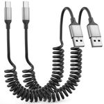 Coiled USB C Cable Short, 2 Pack Car USB C Charging Cable Type C Charger Cable Fast Charging USB A to USB C Spiral Cable with Data Tranfer for Samsung Galaxy, Huawei, Google, Oneplus, Android Auto